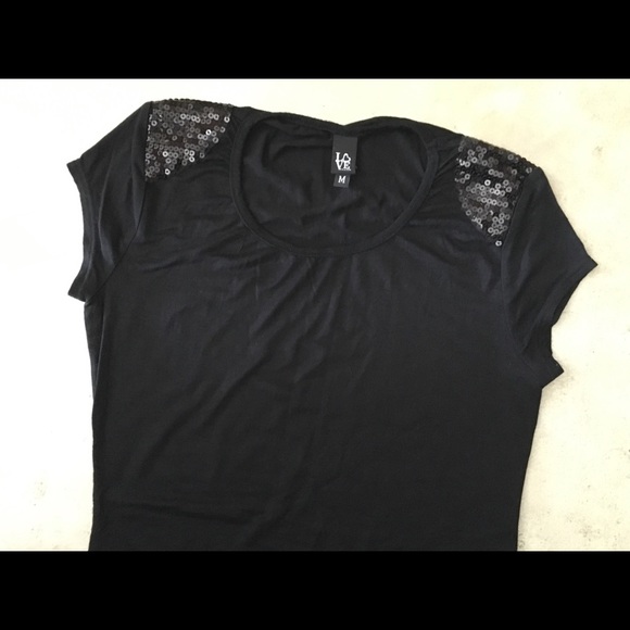 Little Black Tee with Embellished Cap Sleeves - Picture 2 of 4